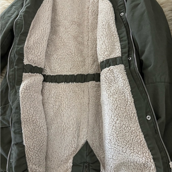 H&M Olive Sherpa Fleece Lined Hooded Utility Jacket - Picture 5 of 7